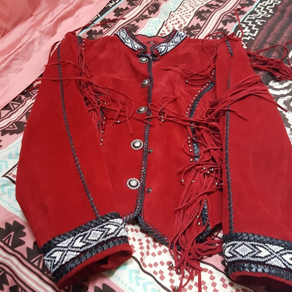 CRIPPLE CREEK COAT RED AND BLACK SWADE LEATHER